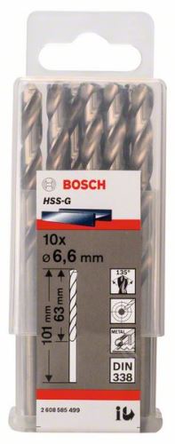 BOSCH Boren voor metaal HSS-G, DIN 338 6,6 x 63 x 101 mm (10 stuks) 2608585499