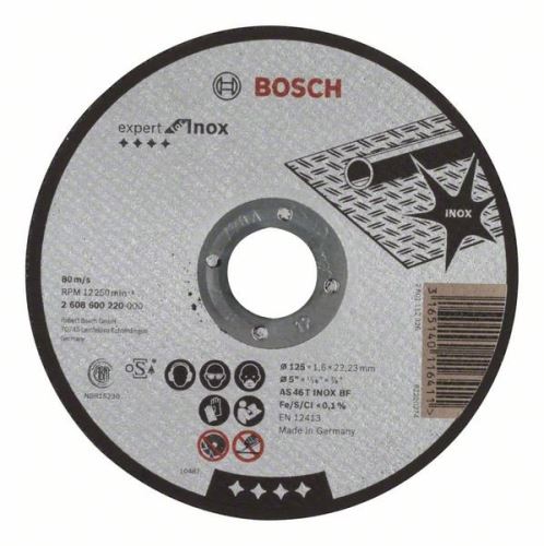 BOSCH Doorslijpschijf recht Expert voor Inox AS 46 T INOX BF, 125 mm, 1,6 mm 2608600220