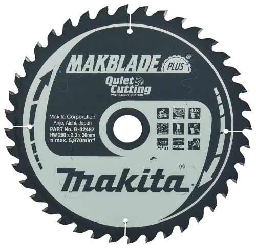 MAKITA Zaagblad voor hout MAKBLADEplus 260x2,3x30mm 40Z B-32487