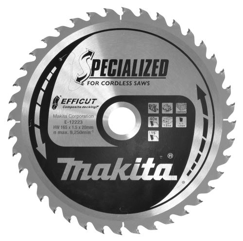 MAKITA zaagblad composiet hout Efficut 165x1,5x20 mm 40 tanden E-12223