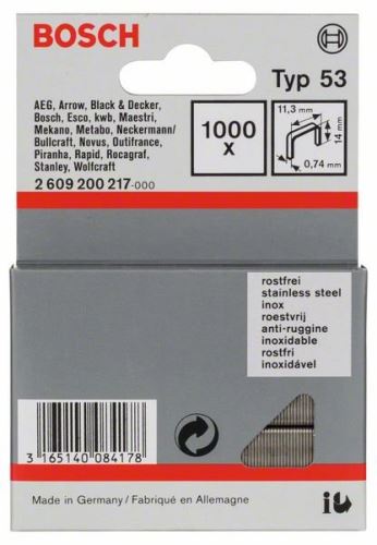 BOSCH Nietjes voor nietmachine van dunne draad, type 53, roestvrij staal Type 53; L = 14 mm (1000 stuks) 2609200217