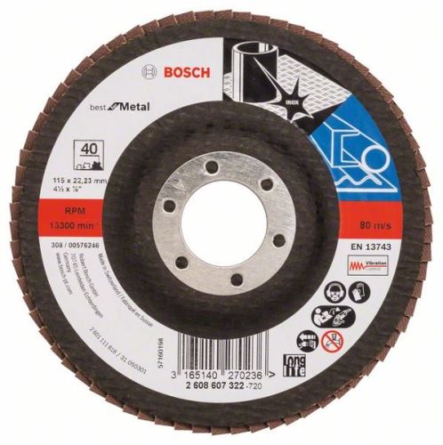 BOSCH Lamellenslijpschijf X571, Best for Metal D = 115 mm; G = 40, gelijk aan 2608607322