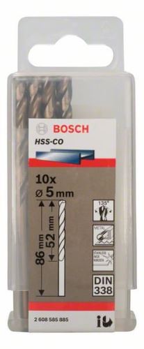 BOSCH Boren voor metaal HSS-Co, DIN 338 5 x 52 x 86 mm (10 stuks) 2608585885