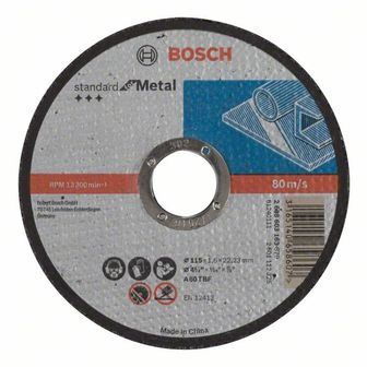 BOSCH Doorslijpschijf recht Standaard voor Metaal A 30 S BF, 115 mm, 22,23 mm, 2,5 mm 2608603164