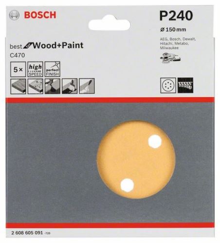 BOSCH Schuurpapier C470 (5 stuks) 150 mm, 240 2608605091