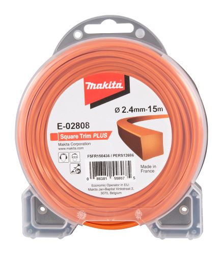 MAKITA snaar nylon Plus 2,4 mm, 15 m, oranje, vierkant E-02808