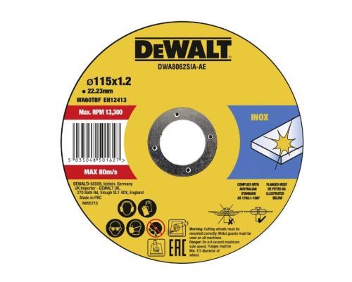 DeWALT Doorslijpschijf 115 x 1,2 x 22,23 mm RVS DWA8062SIA