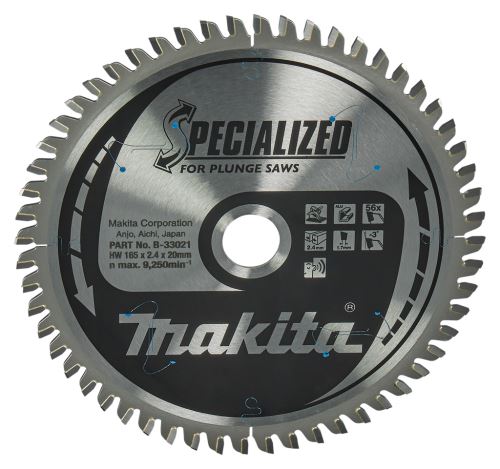 MAKITA zaagblad aluminium SPECIALIZED 165x2,4x20 mm 56 tanden voor invalzagen B-33021